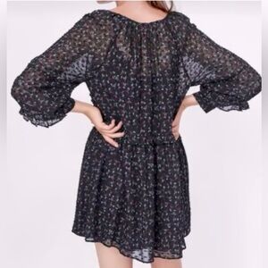Zara Babydoll Ruffle Floral Sheer Dress with under slip, XS black